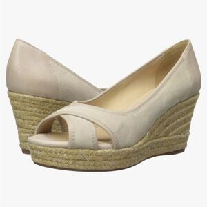 Geox Leather Cream Wedge Espadrille Shoes Size 7